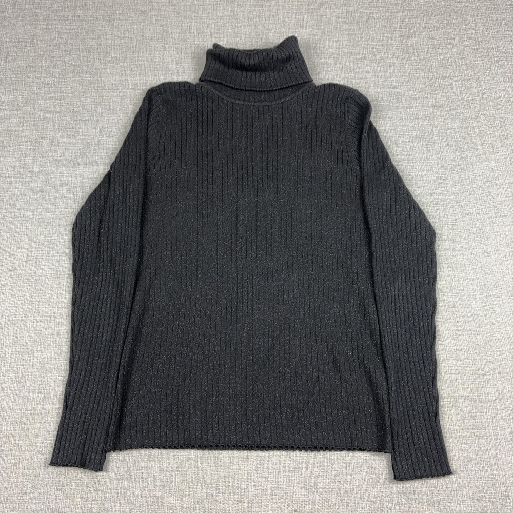 J McLaughlin Sweater Womens L Black Cotton Modal Turtleneck Button Knit Pullover